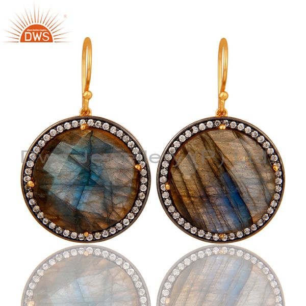 Labradorite Gemstone Earring With CZ Made In 18K Gold Over Solid 925 Silver