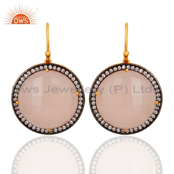 Natural Rose Chalcedony Earring in 18K Gold Plated Over Sterling Silver Jewelry