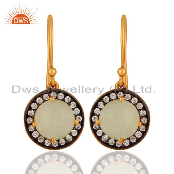 925 Sterling Silver Natural Chalcedony Gemstone & CZ Earrings With Gold Plated