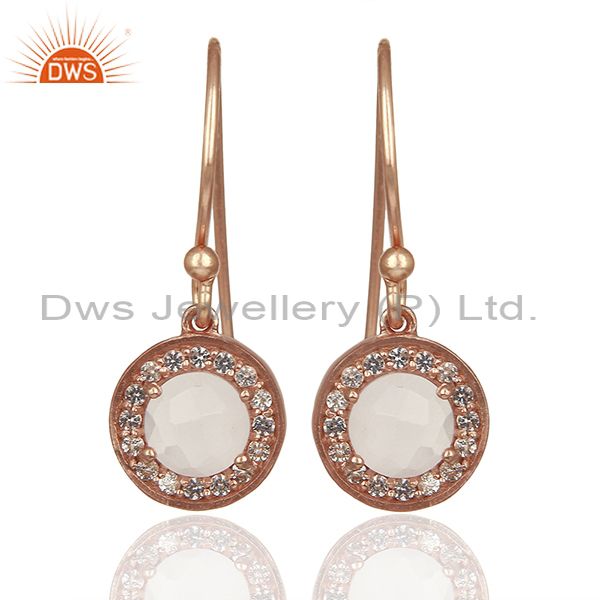 Round Crystal and Topaz Gemstone Rose Gold Silver Drop Earring Jewelry