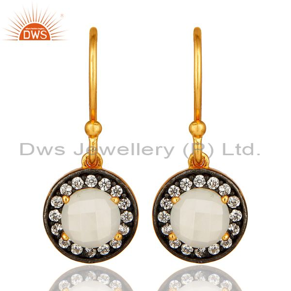 18K Gold Plated Sterling Silver White Moonstone Earrings With Cubic Zirconia