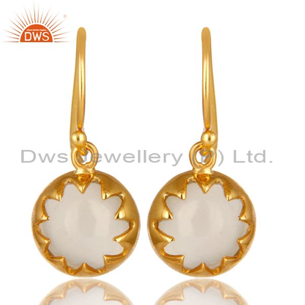 14K Yellow Gold Plated Sterling Silver White Moonstone Designer Drop Earrings