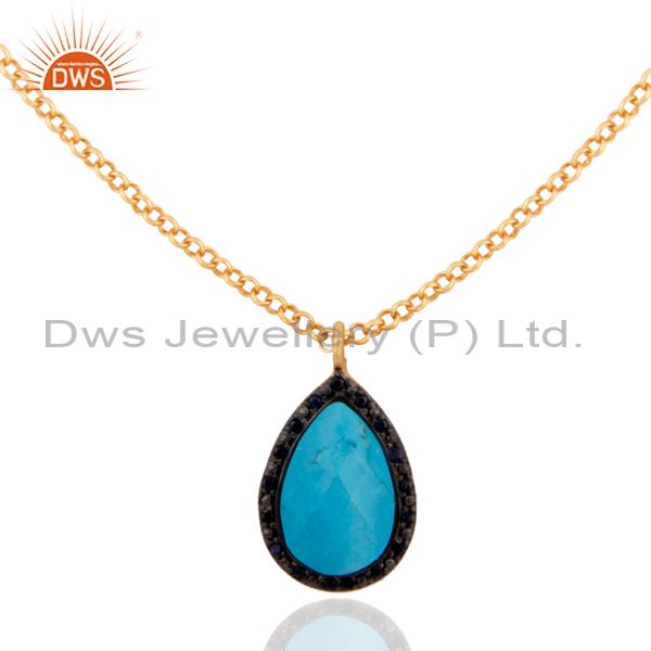 New sterling silver 18k gold blue sapphire & turquoise pear shape necklace