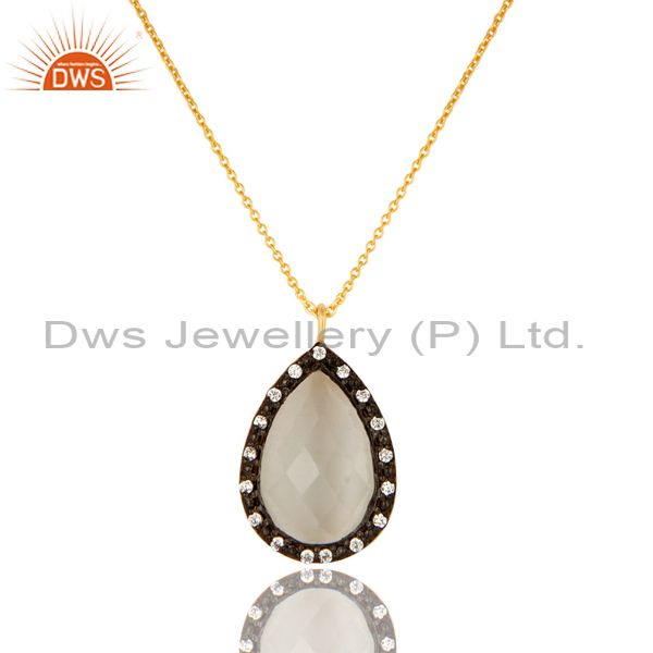 18k yellow gold plated sterling silver white moonstone and cz pendant with chain