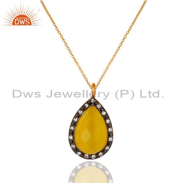 Yellow gold plated sterling silver moonstone cz accent drop pendant with chain