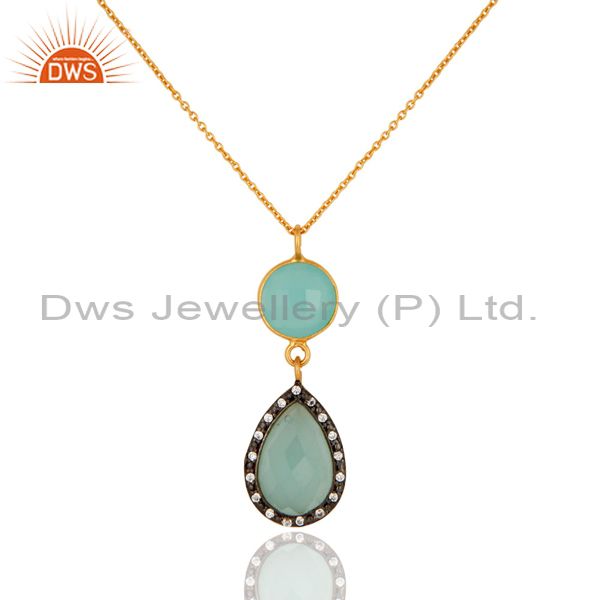24k gold plated sterling silver blue aqua gemstone drop pendant necklaces