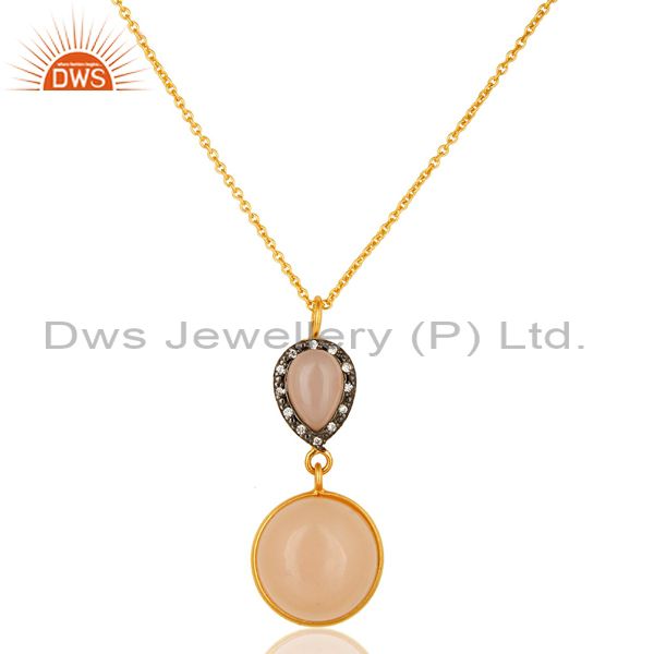 18k yellow gold plated sterling silver rose chalcedony drop pendant with chain