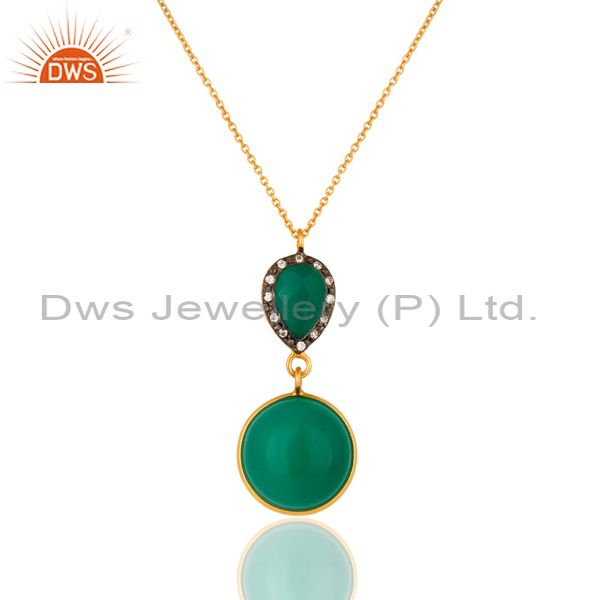 18k yellow gold plated faceted green onyx sterling silver pendant with chain
