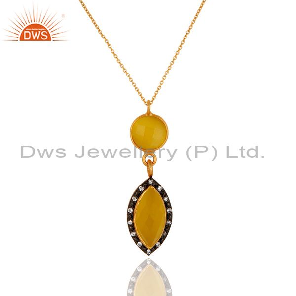 18k gold plated 925 sterling silver yellow moonstone & cz designer pendant chain