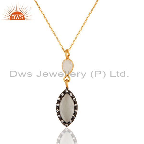 18k gold plated sterling silver handmade white moonstone & cz drop pendant chain