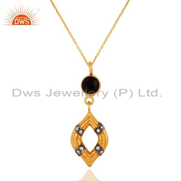 Black onyx sterling silver with yellow gold plated designer pendant for women