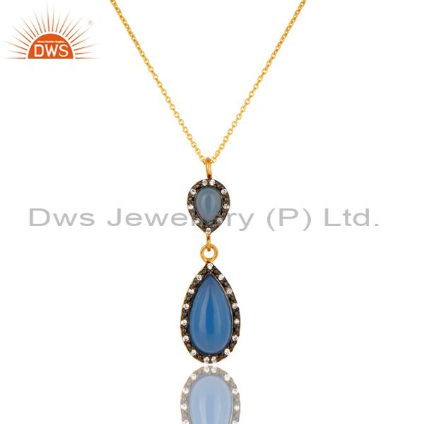 18k gold plated 925 sterling silver blue chalcedony zircon pendant jewelry