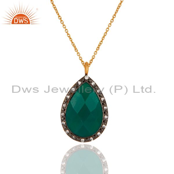 Faceted green onyx teardrop pendant chain made in 18k gold over sterling silver