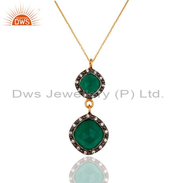 Gold plated sterling silver green onyx gemstone pendant with 16" inch pendant