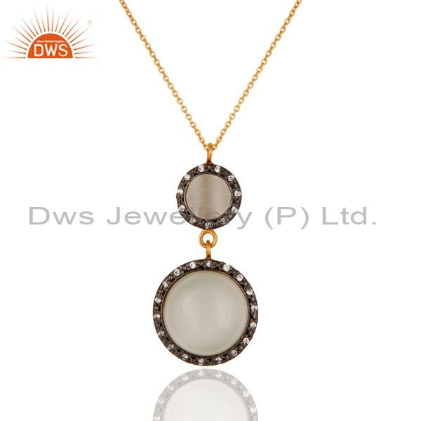 Sterling silver with gold plated moonstone cubic zirconia drop pendant necklace