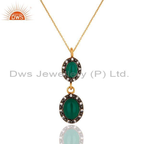 18k gold plated solid 925 sterling silver green onyx & cz beautiful drop pendant