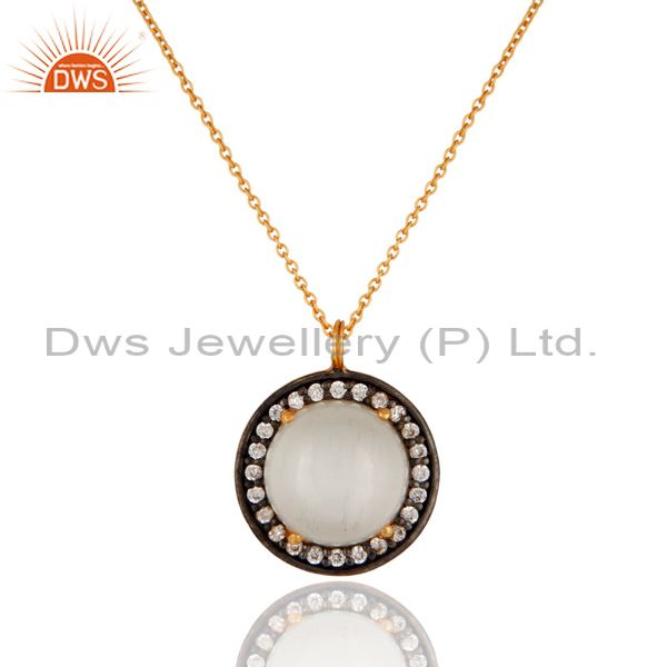 18k gold over 925 silver white moonstone & white zircon pendant with 16" chain