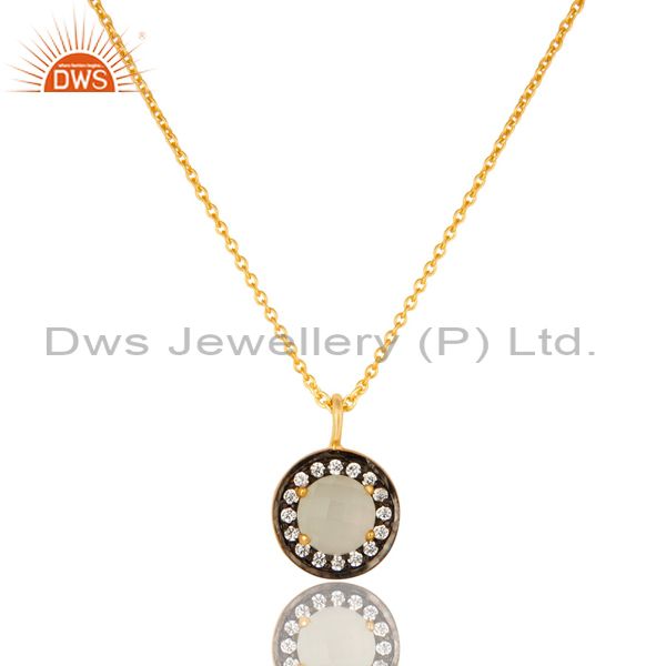 18k gold plated sterling silver white moonstone and cz drop pendant with chain