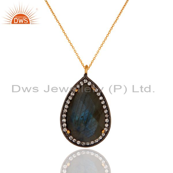 Labradorite gemstone pendant made in 18k gold over sterling silver jewelry