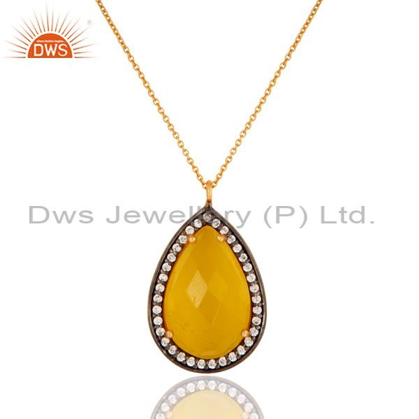 Sterling silver with gold plated yellow moonstone & cz designer pendant chain