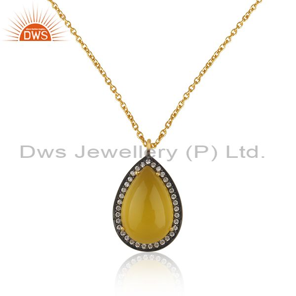 Gold plated 925 silver yellow chalcedony gemstone chain pendant manufacturer