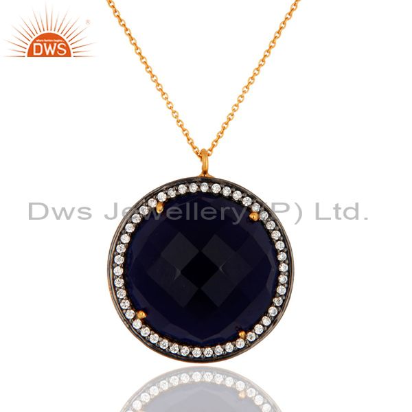 Blue sapphire corundum gemstone gold plated 925 sterling silver pendant necklace