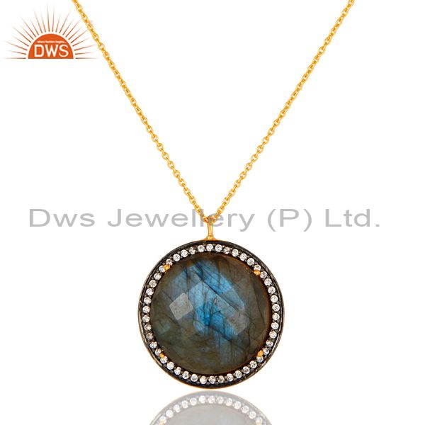 18k gold plated sterling silver natural labradorite gemstone pendant with chain