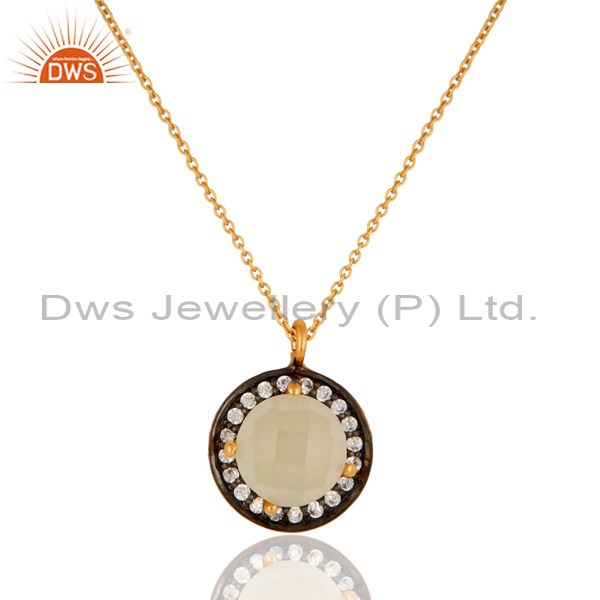 Gold plated 925 silver prehnite chalcedony gemstone designer fashion pendant