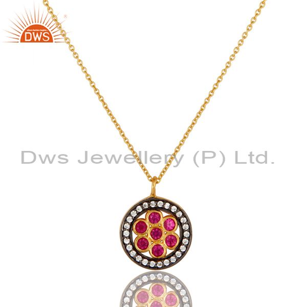 18k yellow gold plated sterling silver red cubic zirconia pendant with chain