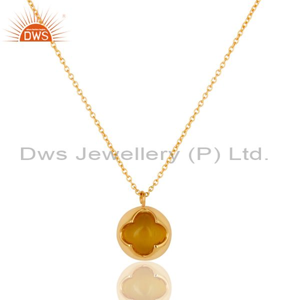 Yellow moonstone gemstone designer pendant in 18k gold over sterling silver