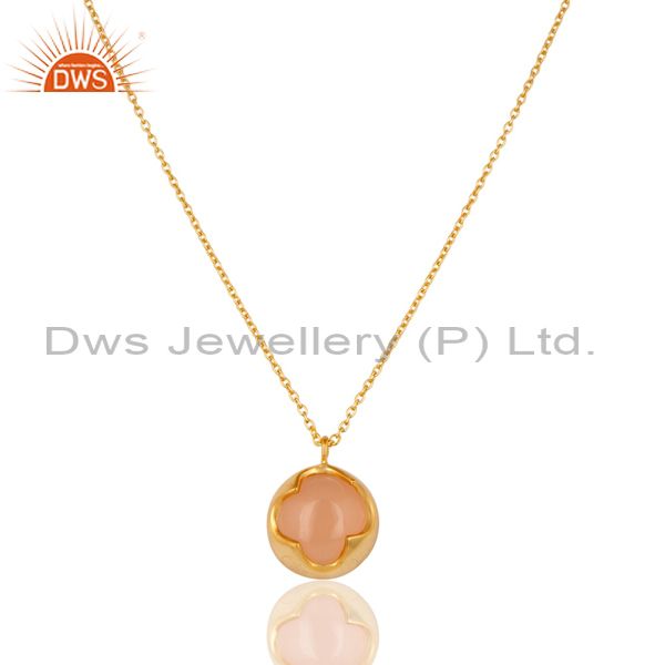 18K Yellow Gold Plated Sterling Silver Rose Chalcedony Designer Chain Pendant