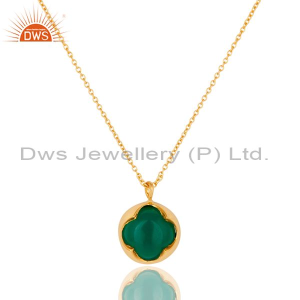 18K Yellow Gold Over Sterling Silver Green Onyx Designer Pendant