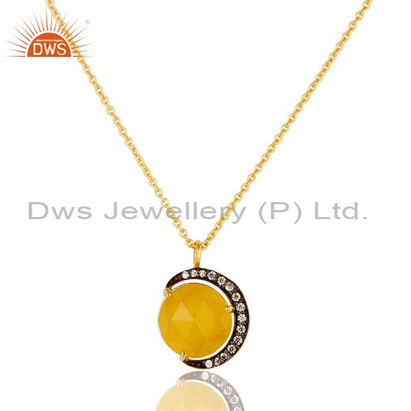 14K Gold Plated Sterling Silver Yellow Moonstone Half Moon Pendant With Chain