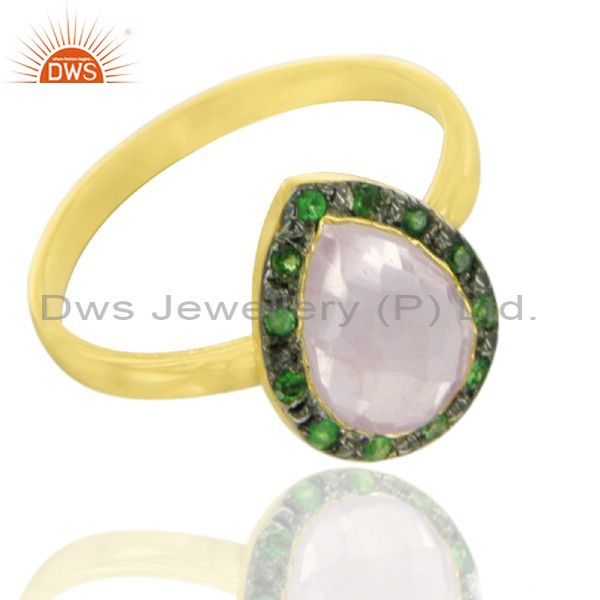 22K Yellow Gold Plated Sterling Silver Tsavorite And Ruby Stone Statement Ring
