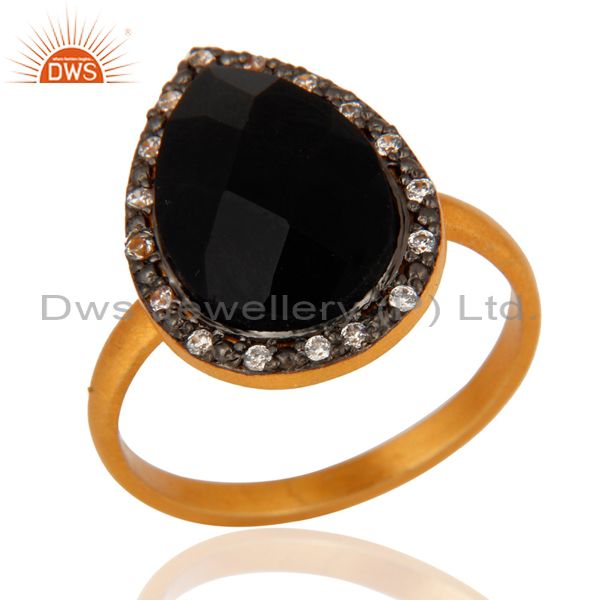 Black Onyx Gemstone Ring Made In 18k Yellow Gold Over Sterling Silver Jewelry