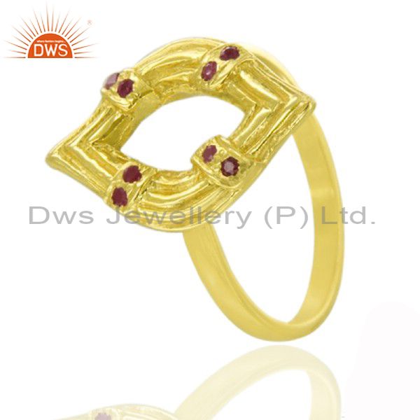 Handmade Gemstone Ruby 18k Yellow Gold over 925 Sterling Silver Ring Jewelry
