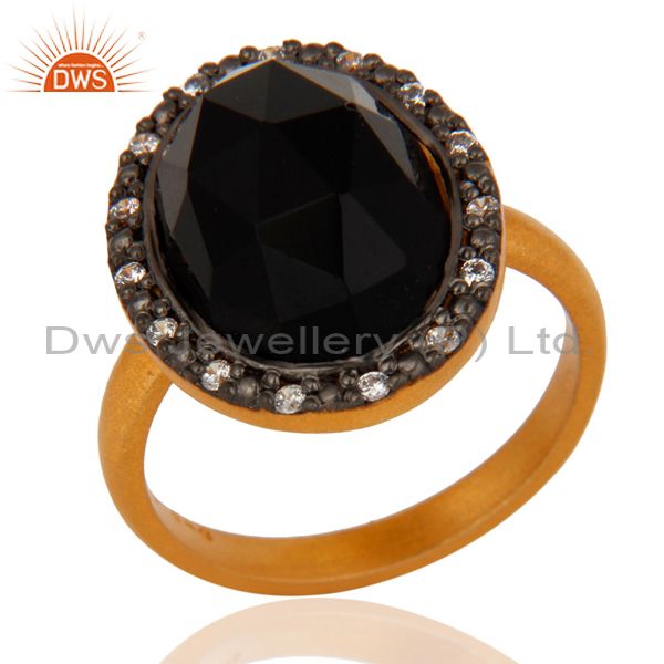 925 Sterling Silver Natural Black Onyx Gemstone Ring With 24K Gold Plated