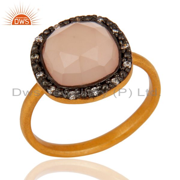 Rose Chalcedony Faceted Gemstone Ring in 18kt Gold Plated Over Sterling Silver