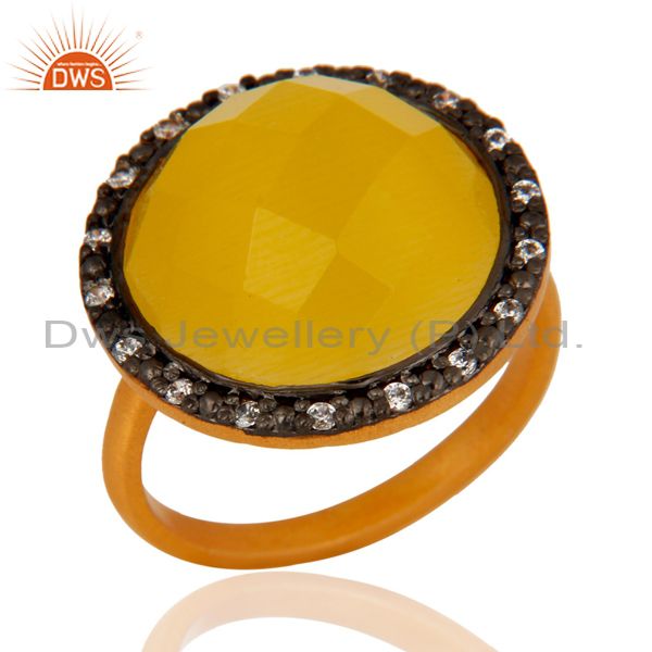 Genuine Yellow Moonstone Faceted Gemstone Ring Made In 18K Gold Over 925 Silver