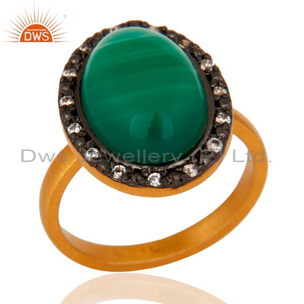Handmade Green Onyx Cabochon Gemstone 925 Sterling Silver 24k Gold Plated Ring