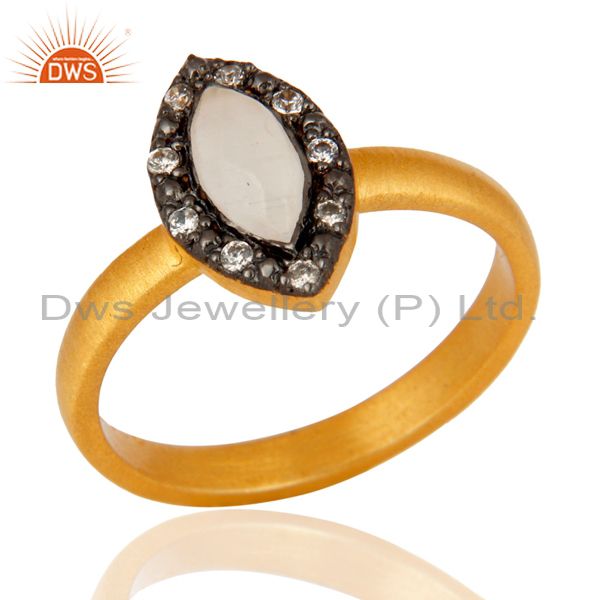 High Quality Solid Sterling Silver White Moonstone Ring With 22K Gold Plated