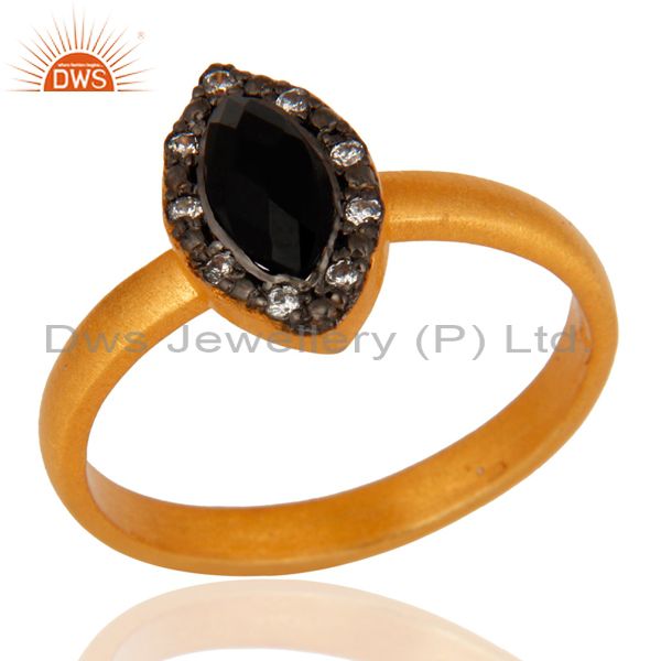 925 Sterling Silver Black Onyx & Cz Gemstone Handmade Designer Ring Gold Plated