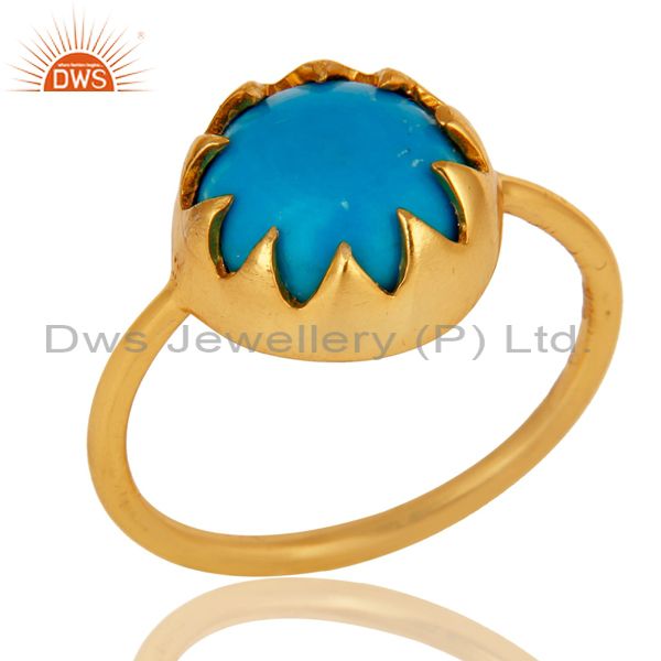 Handmade Turquoise Gemstone Ring Made In 18K Gold Over Sterling Silver