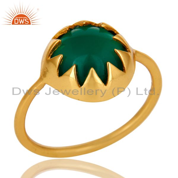 14K Yellow Gold Plated Sterling Silver Green Onyx Designer Stackable Ring
