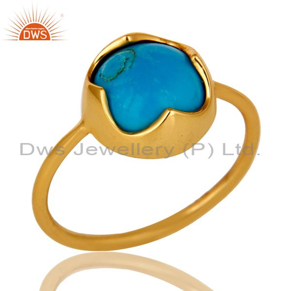 18K Yellow Gold Plated Sterling Silver Turquoise Gemstone Stackable Ring