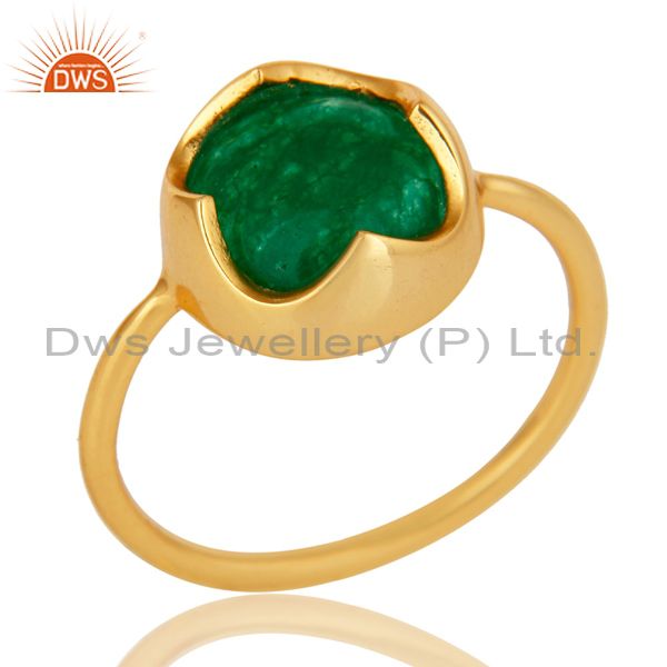Green Aventurine Gemstone Sterling Silver Stackable Ring With Yellow Gold Plated