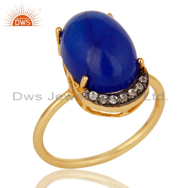 Natural Blue Aventurine 18K Gold Plated Sterling Silver Stacking Ring With CZ