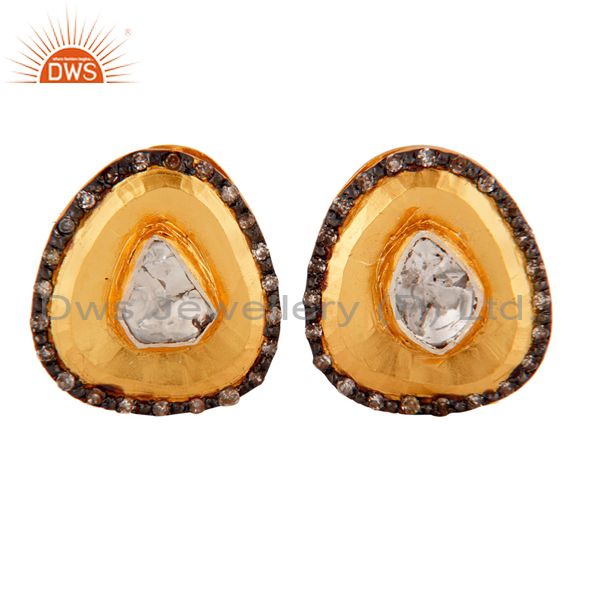 Rose Cut Diamond Stud Earrings 18k Yellow Gold Jewelry