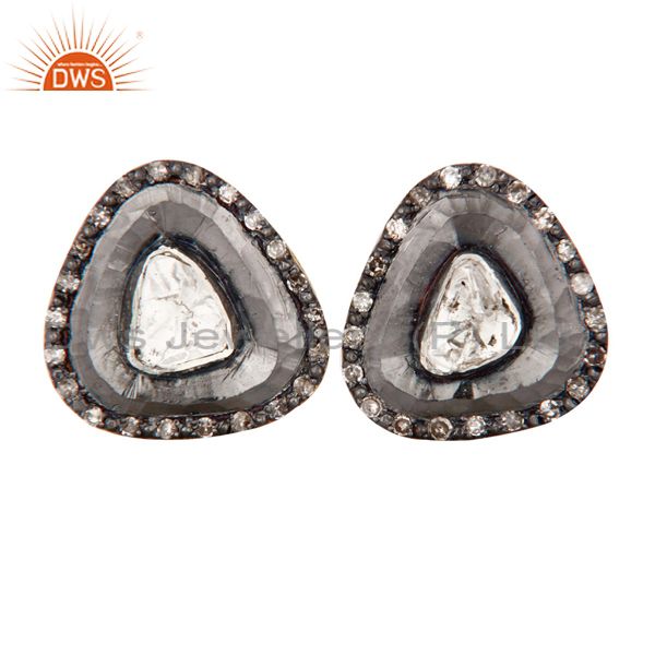 Rose Cut Diamond 18k Gold Silver Vintage Style Stud Earrings Jewelry