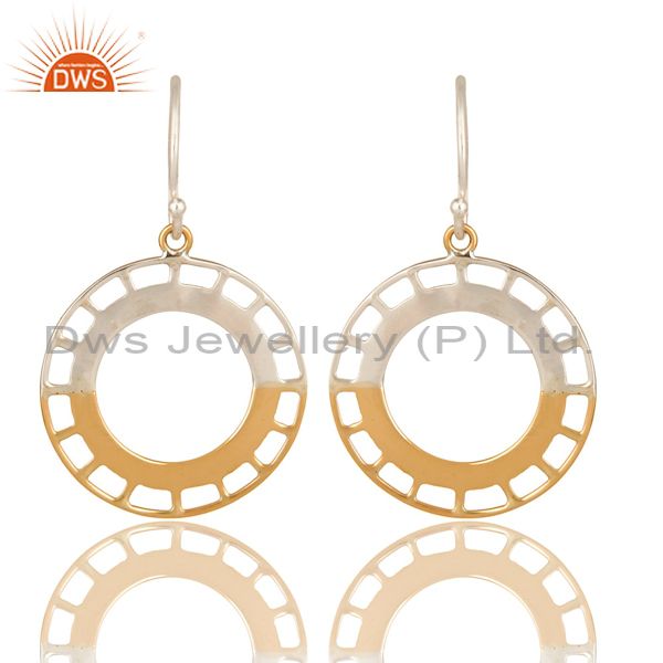 Handmade 18k Solid Yellow Gold And Half Sterling Silver Circle Designer Earrings